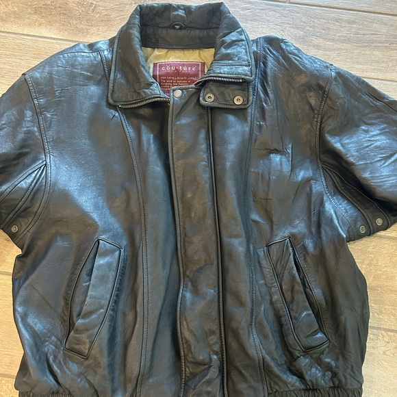 Vintage 90s Couture By J Park Men's Black Leather Bomber distressed Jacket XL - Picture 12 of 15